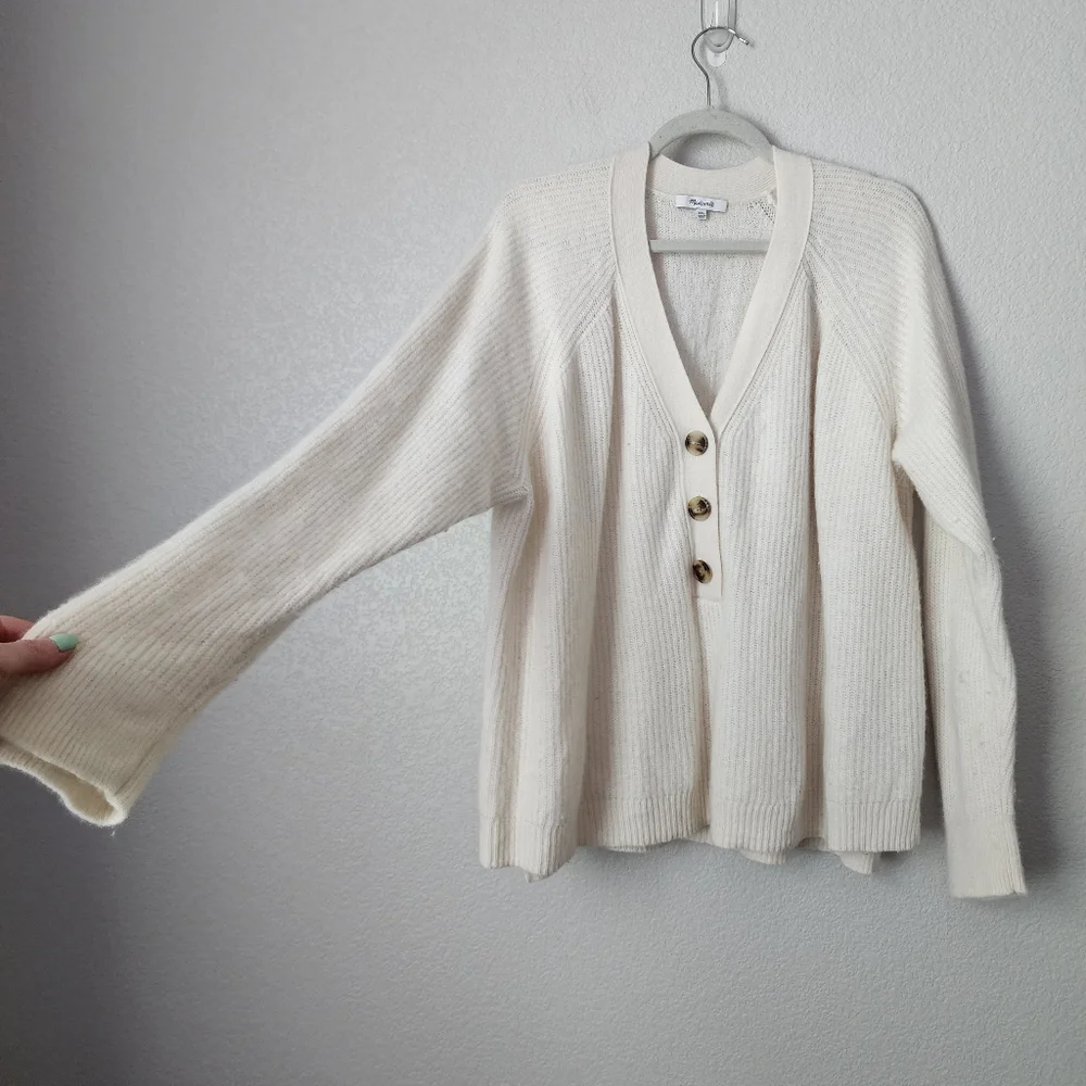 MADEWELL‎ Lyle Rib Henley Sweater merino wool knit in cream size XXL